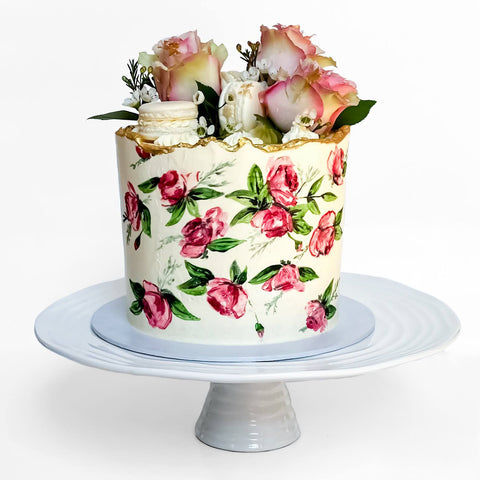 Royal Albert Roses inspired painted cake