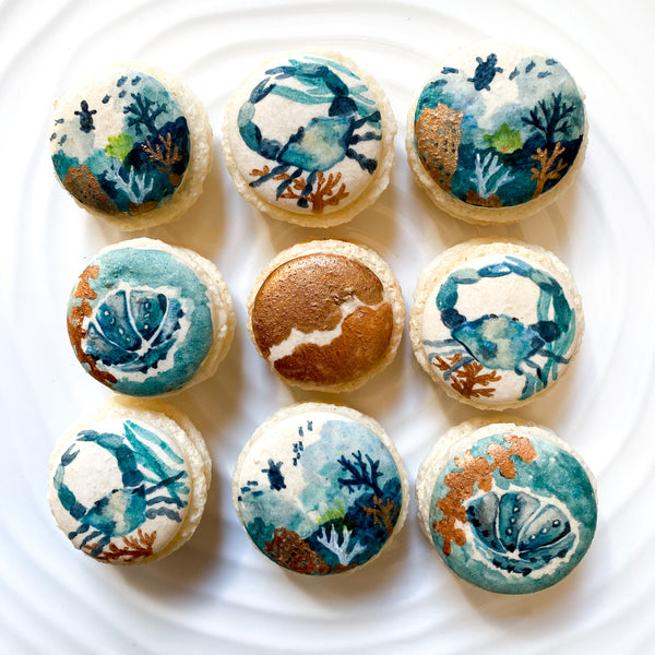 Handpainted Ocean Seashell Themed Macarons.